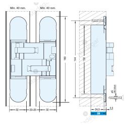 Bisagra Oculta ALFA31 120 Kg 160mm 32mm. INTHER Uso comercial.