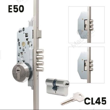 Cerradura Seguridad I-23 / 3 puntos 50/CL45 S/CIL Escudo Abierto en Níquel Satinado. INTHER