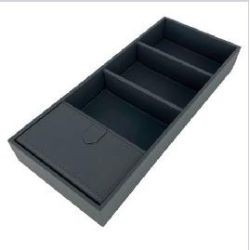 Caja Cuero 4 compartimentos (1 con tapa) 358x155x50mm Antracita. ADINOR