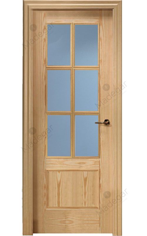 Puerta interior clásica madera Plafonada, maciza 2 Cuadros 6V, pino natural. Castalla