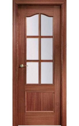 Puerta interior clásica madera Plafonada, maciza Provenzal 6V, sapelly natural. Castalla