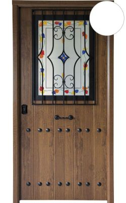 Puerta entrada acorazada B4 Triana Ventana / Lisa. Cearco Derecha Castaño Rústico PVC 81.7