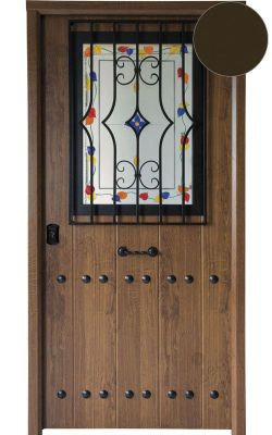 Puerta entrada acorazada B4 Triana Ventana / Lisa. Cearco Derecha Castaño Rústico PVC 81.7