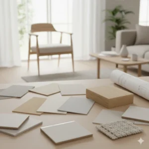 Ejemplos de tonos naturales beiges, blancos rotos, grises suaves o maderas claras 